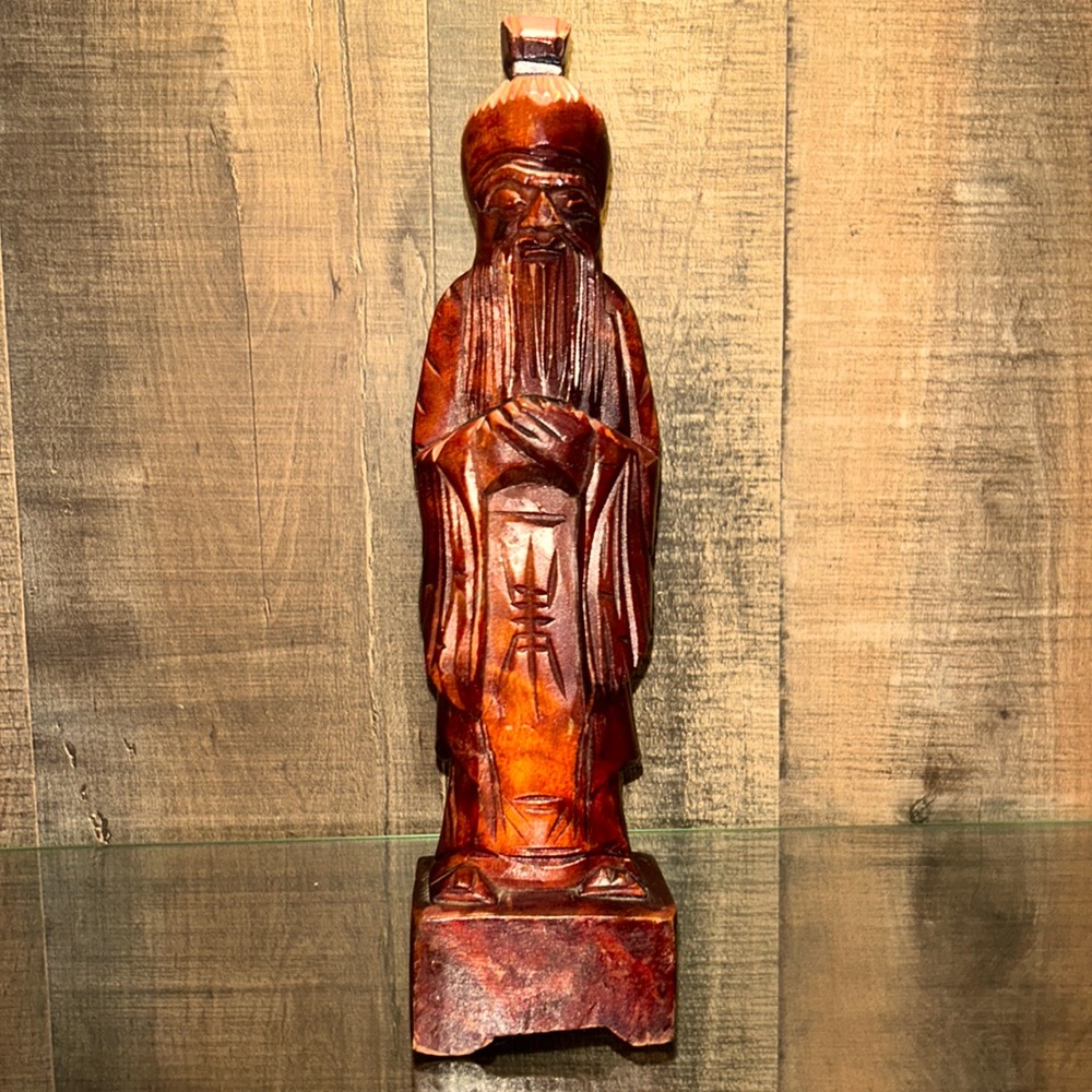 Vintage asian craved wood old wise man figurine #good condition